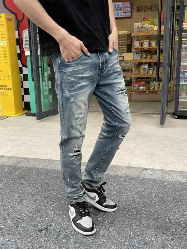 パンツ デニムパンツ メンズ 春秋 アメリカ ファッション ジーンズ ストレッチ スリム スモール ストレート カジュアル リップ レトロ