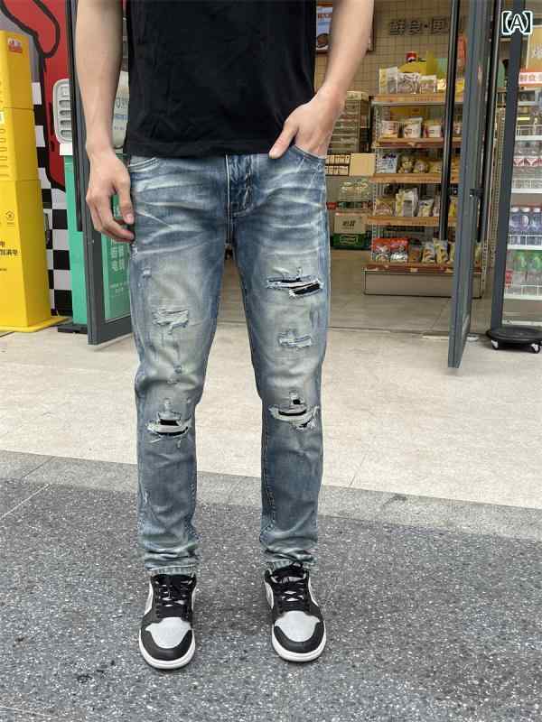 パンツ デニムパンツ メンズ 春秋 アメリカ ファッション ジーンズ ストレッチ スリム スモール ストレート カジュアル リップ レトロ