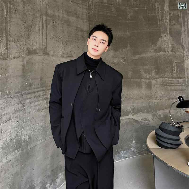 メンズ 春秋 ホリデー ツーピース ジャケット ハイエンド 二層 構造 スタイリッシュ 磁気 バックル ト..