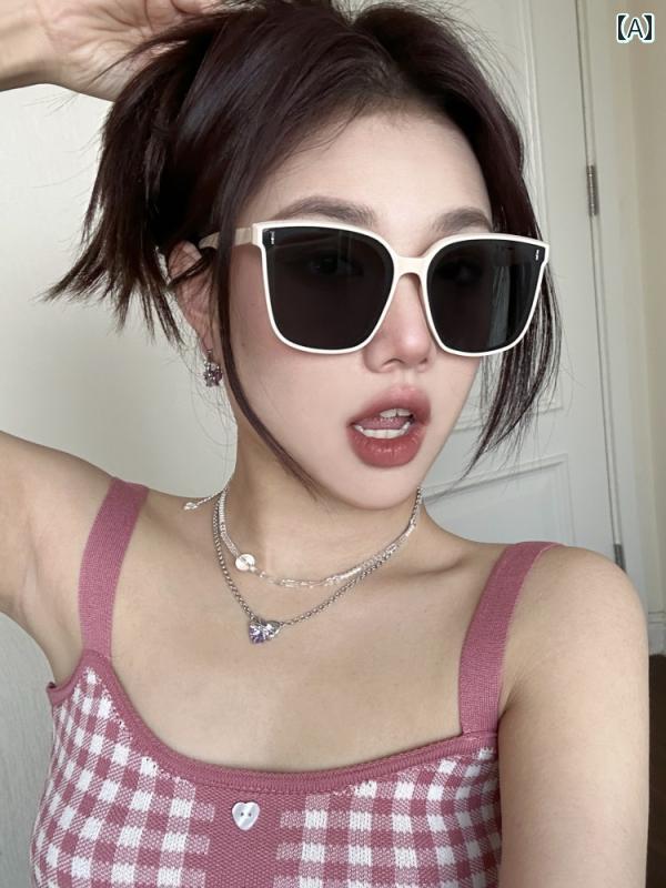 レディース サングラス おしゃれ クリーム イエロー ホワイト フレーム スクエア ラウンド ビッグ フェイススリム 偏光 サンシェード ハイエンド(4)