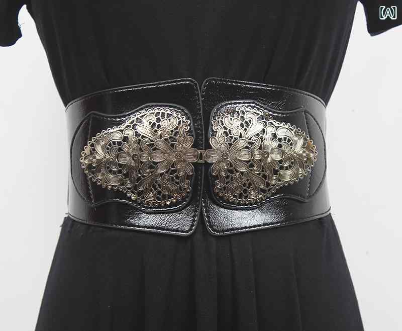 レディース カジュアル アクセサリー ベルト 装飾 エスニック スカート ウインドブレーカー ガードル ワイド ドレス 弾性 赤 黒 ファッション(4.0)