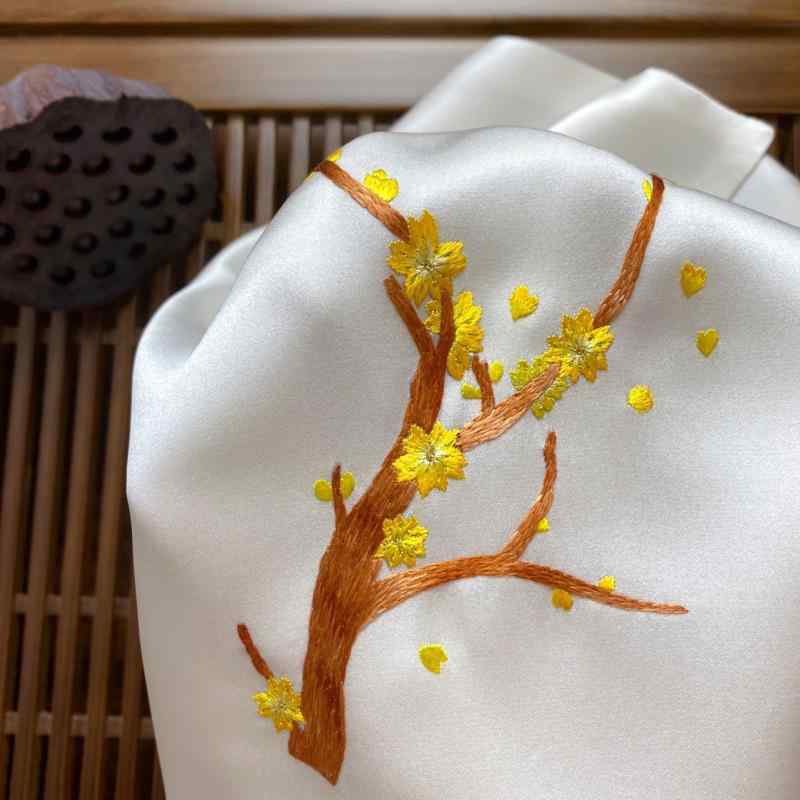 ハンカチ おしゃれ シンプル 刺繍 手刺繍 桃の花 レディース チャイナ風 アンティーク レトロ プレゼント レディース エレガント 雑貨