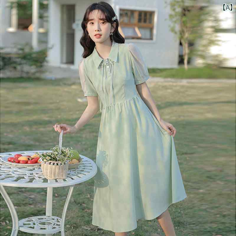 レディース 夏 ワンピース スカート 女性 質 ハイエンド ミント グリーン スリム キキョウ フレンチ ティーブレイク ドレス