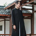 レディース アウター 黒 チャイナ風 ジャケット 仏教 瞑想服 唐装 秋冬 コート 丈 瞑想 ロング