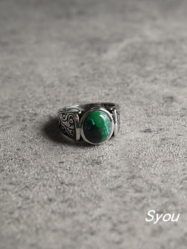 指輪 エメラルド シンプル レトロ チタン鋼 褪せにくい リング ニュートラル 韓国 柄 ジュエリー アクセサリー
