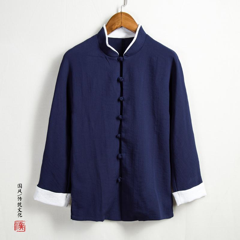 シャツ メンズ 春 長袖 修行服 カンフー 太極拳 チャイナ ファッション 瞑想 漢服 スタンドカラー アンティーク ティー スーツ カーディガン 無地