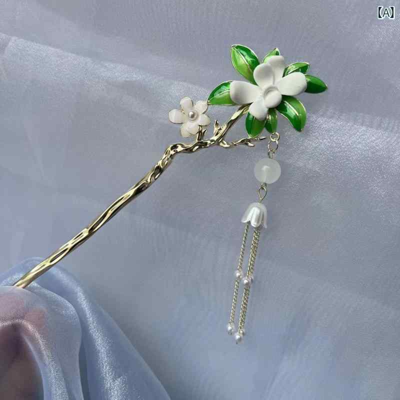 かんざし 合金 髪飾り 頭飾り アクセサリー 銀メッキ 金メッキ クチナシ ヘア飾り ピン留め チャイナ風 レトロ レディース レディース エレガント アンティーク ヘッドピン