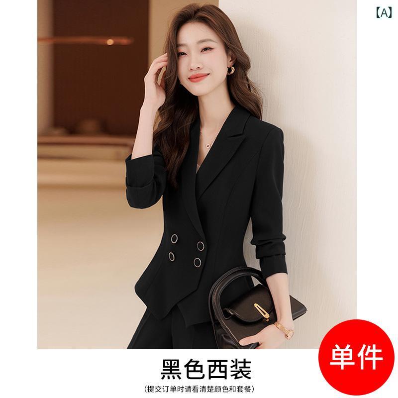 レディース ファッション フォーマル スーツ ダブルブレスト ビジネス 黒 秋冬 面接 作業着 ジャケット パンツスーツ セットアップ