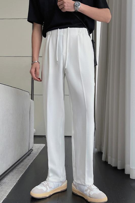 スラックス ストレッチ ウエスト パンツ メンズ ストレートパンツ カジュアルパンツ 白 ドレープパンツ オールシーズン