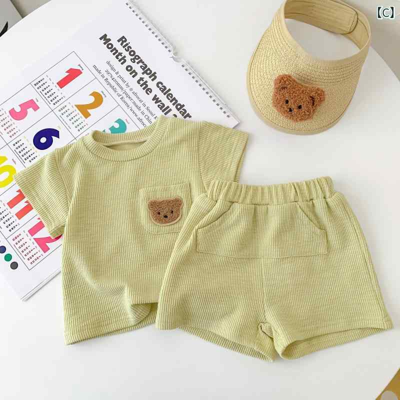 ベビーウェア かわいい ベビー 夏 薄い クマ スーツ 男の子 半袖 薄い スプリット 子供 0 - 2歳 女性 ベビー 服 3