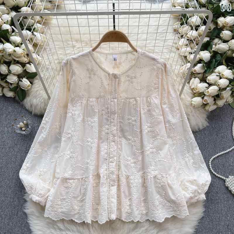 シャツ トップス シャツ レディース ファッション フレッシュ 森 ガール 重い 刺繍 カーディガン 長袖 ゆったり 多目的 ベビー ドール