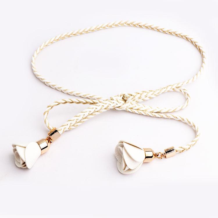 紐ベルト レディース おしゃれ 織り フラワー紐ベルト ウエスト チェーン レディース 装飾 ドレス 白 ..