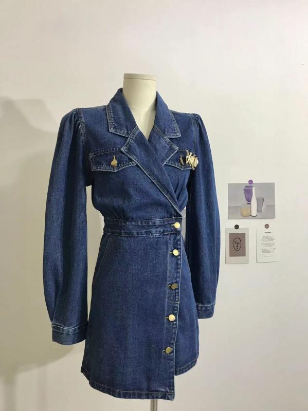 レディース カジュアル デニム ワンピース スカート レトロ 小さい スーツ 襟 スーパークール ハイウエスト ドレス