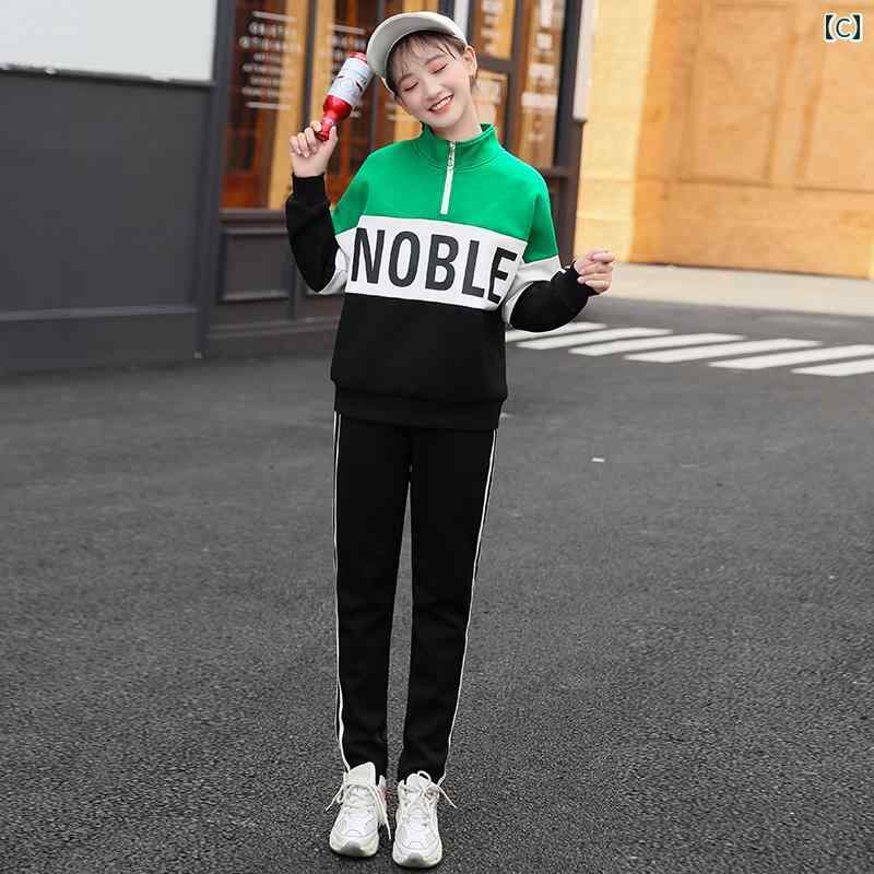 女の子 セットアップ 2点セット セットアップ パンツ かわいい スポーティー カジュアル リラックス 厚手 起毛 おしゃれ 中学 高校 学生 3
