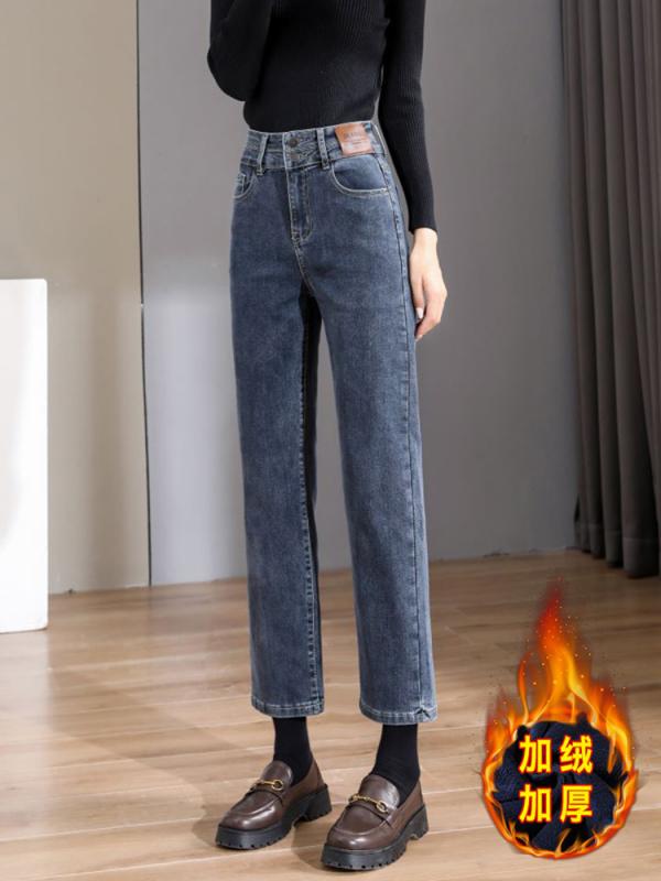 樂天商城 - パンツ レディース 秋 冬 レトロ ベルベット ジーンズ 小さい ハイウエスト スリム ストレッチ ストレート 九分丈 シガレット