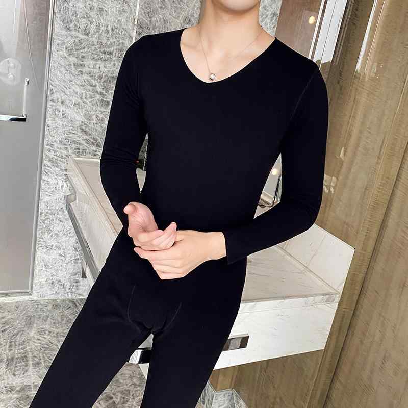 メンズ メンズ 冬 秋 秋 ズボン 薄い シームレス タイトフィット Vネック サーマル 下着 セット 両面 ..