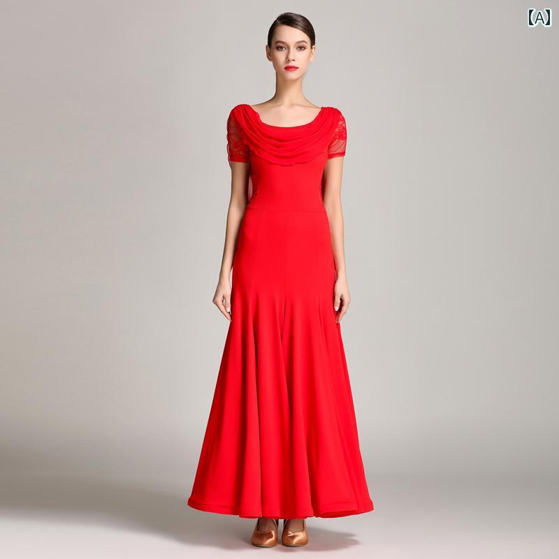 レディース 大人 モダン ダンス 衣装 パフォーマンス ドレス スイングドレス 社交ダンス ワルツ レディース フリルスカート ショー