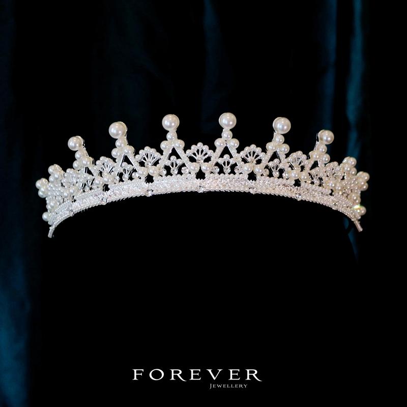 韓国 シンプル パール プリンセス 小さめクラウン ティアラ ウェディング ブライダル ヘッド ドレス ラインストーン 上品 レディース
