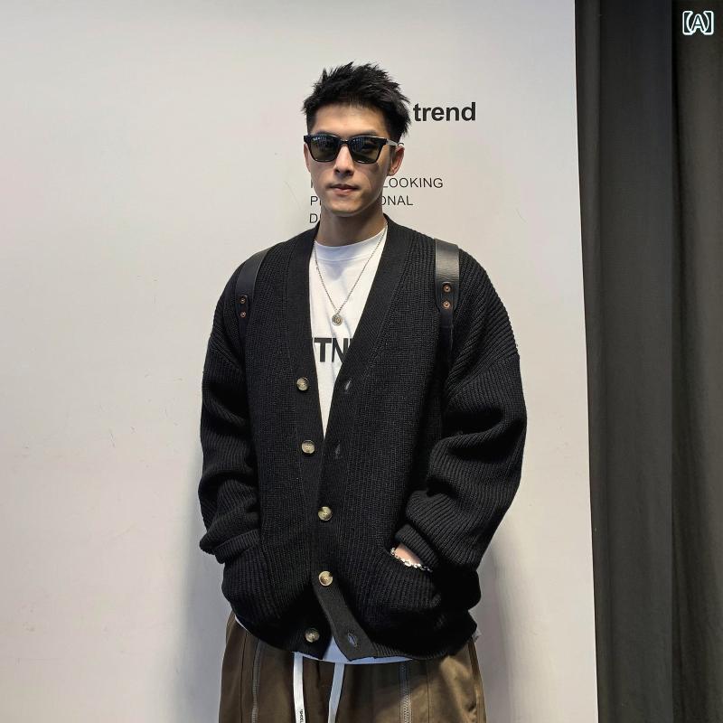 长袖 - メンズ 秋冬 長袖 厚手 ニット カーディガン セーター レイヤード カジュアル おしゃれ 普段使い 着やい 動きやい 快適 レジャー アウトドア ワーク