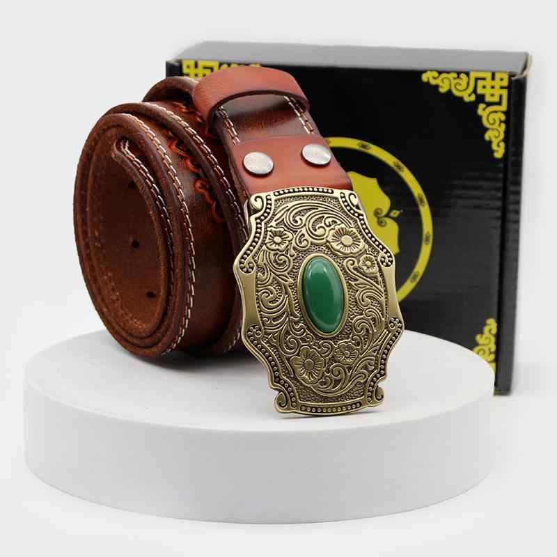 ベルト かっこいい 模様 銅 バックル エスニック モンゴル 草原 最上層 牛革 ピン バックル メンズ フ..