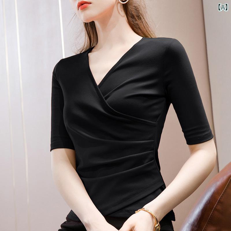 トップス 社交ダンス スリム 春夏 綿 Vネック 腹 カバー ラテン ダンス 標準 モダン 社交 ダンス ミッド スリーブ レディース 練習服