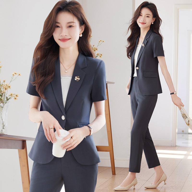 Suits For Job Interviews - レディース スーツ セットアップ ジャケット パンツ カジュアル シンプル ブリティッシュ ファッション 大きめサイズ 夏