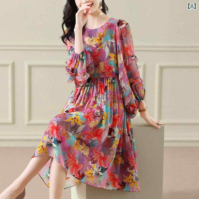 花柄 ドレス レディース 秋 フェミニン カラフル レース ワンピース レディース 若見え 美しい 華やか おしゃれ