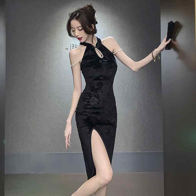 チャイナドレス おしゃれ レディース ファッション モダン ノースリーブ 豪華感 チャイナ風 ラグジュアリー レトロ スリム 妖艶 ドレス セクシー