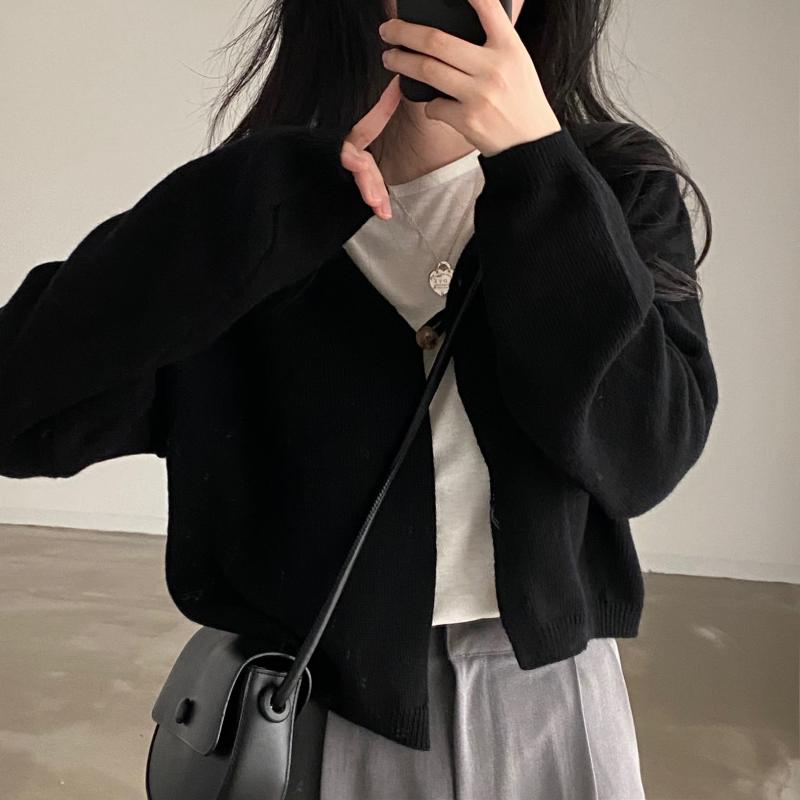 レディース 秋 冬 ニット ファッション 韓国 シック 若々しい レトロ 無地 ワン ボタン 厚手 カーディガン 暖かい セーター
