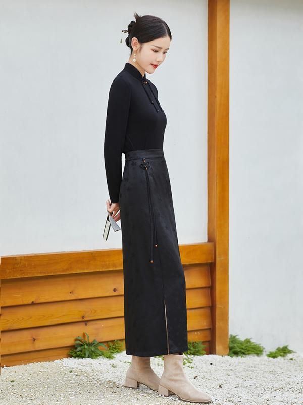 드레스 가을 중국풍 여성복 복고풍 롱 a라인 드레이프 스트레이트 한복 차이나