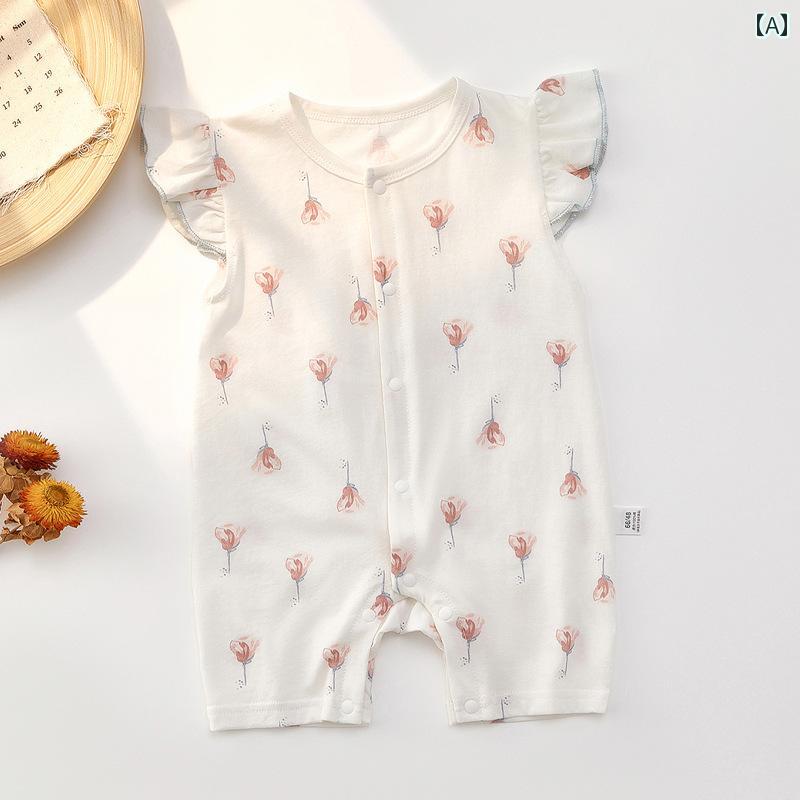 Short Sleeves - ロンパース ベビー服 新生児 夏用 ジャンプ スーツ かわいい 赤ちゃん 夏 女児 半袖 薄手 綿 夏 クロール スーツ 服 外出着