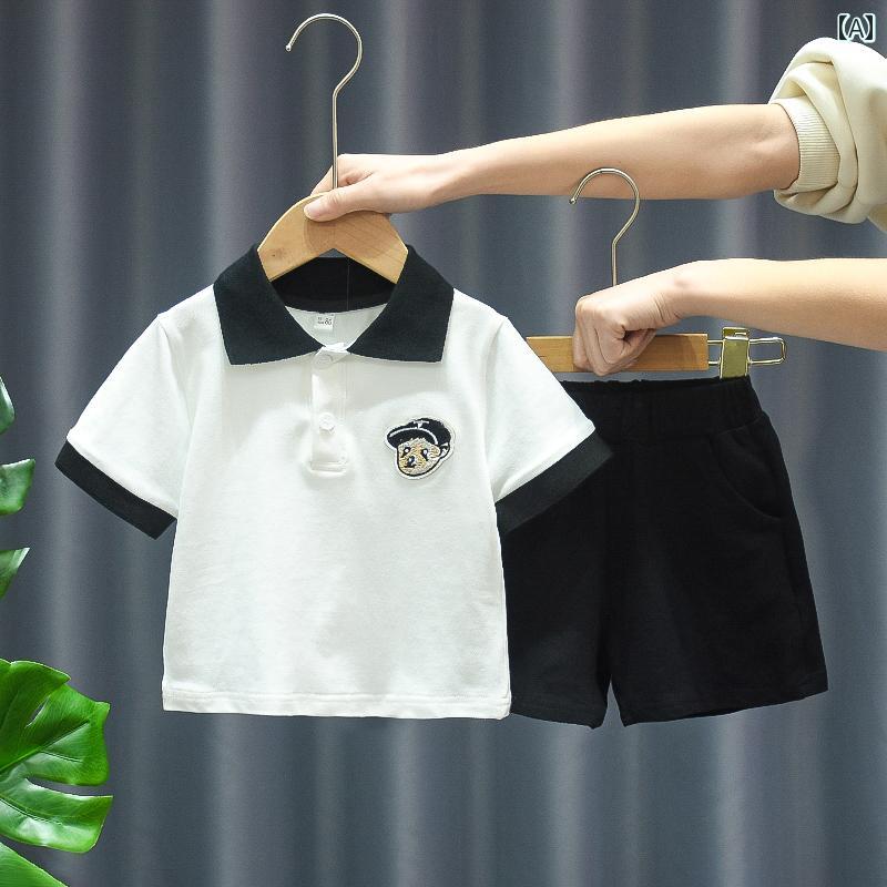 子供服 かわいい セットアップ 子供 スーツ 夏 男の子 女の子 ベビー ポロシャツ 半袖 ショーツ 2点 セット 幼稚園 兄妹 衣装