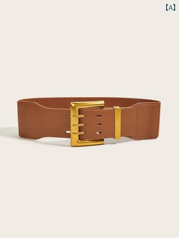 ベルト レディース 3ピン ゴールド バックル ワイド 幅広 ベルト 韓国 カジュアル ファッション くびれ 強調 アップ レトロ ガードル ウエストマーク 装飾 キャメル