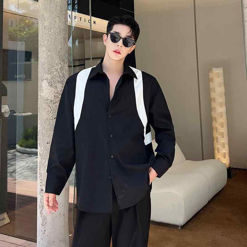 シャツ メンズ 秋 春 カジュアル 長袖 トップス おしゃれ ホリデー ツーピース ハイエンド 紳士服 対照..