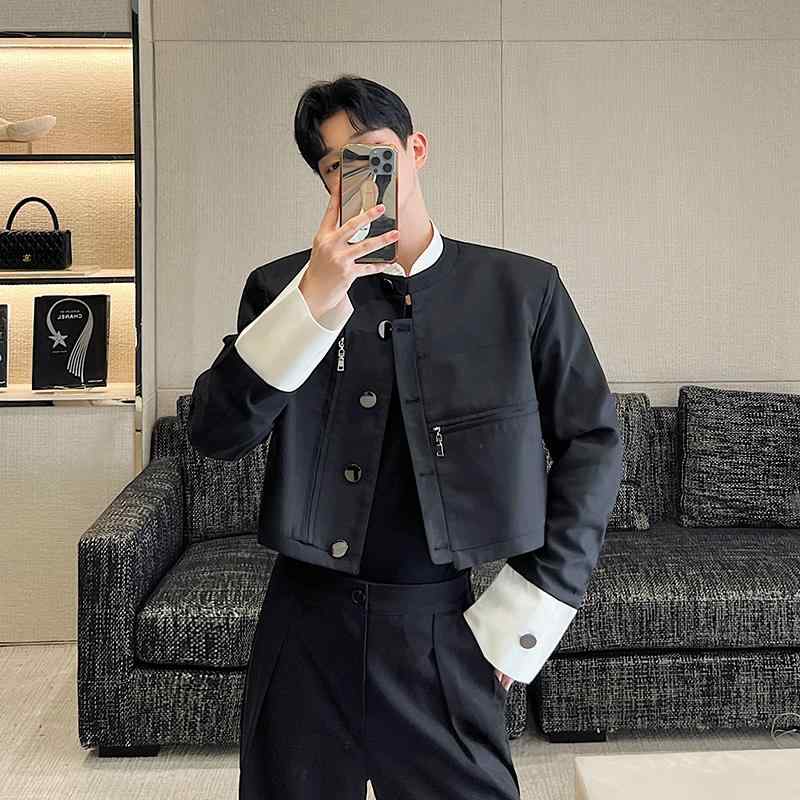 Other - メンズ ジャケット 韓国 ショー ショート丈 黒 白 コントラストカラー 風 ショート 春服 ストリート ファッション
