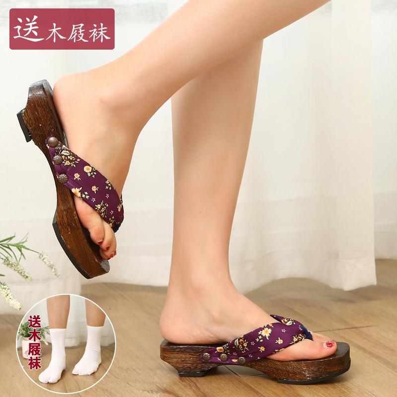 木サンダル 夏 和風 木 ハイヒール サンダル スリッパ レディース ヘリンボーン 木 スリッパ レディース 下駄 ミドルヒール