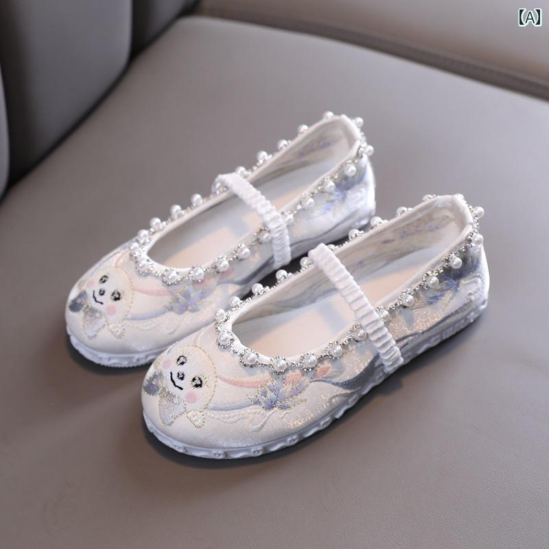 シューズ 子供靴 かわいい メリージェーン ベビー キッズ 歩きやすい 古風 女の子 刺繍 布靴 赤ちゃん ..