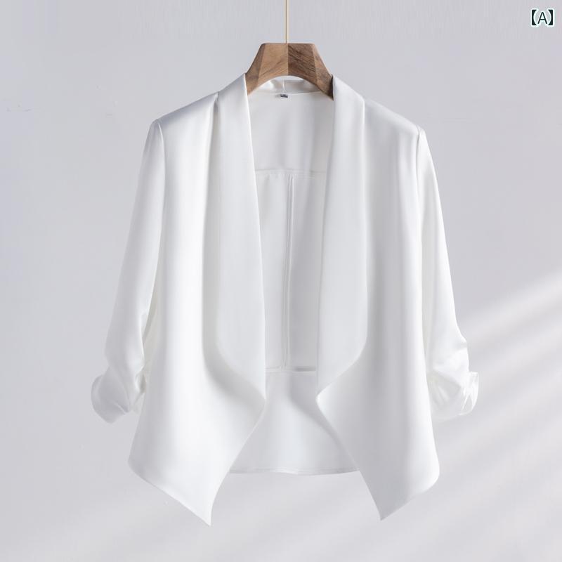 レディース 夏 七分袖 薄手 軽量 オフィス 小柄人 サスペンダードレス セットアップ 上下2点セット シフォンシャツ風ジャケット レディース