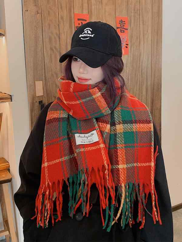 レディース 冬 マフラー おしゃれ 赤い スカーフ 韓国 チェック柄 暖かい ハイエンド クリスマス 年 スカーフ