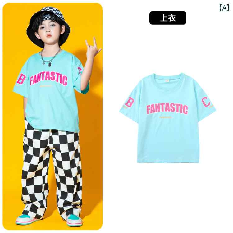 Top & Bottom Sets - 子供服 女の子 男の子 シャツ パンツ セット 夏 衣装 ヒップホップ ストリート系 パフォーマンス クール ダンス ユニフォーム ホームウェア