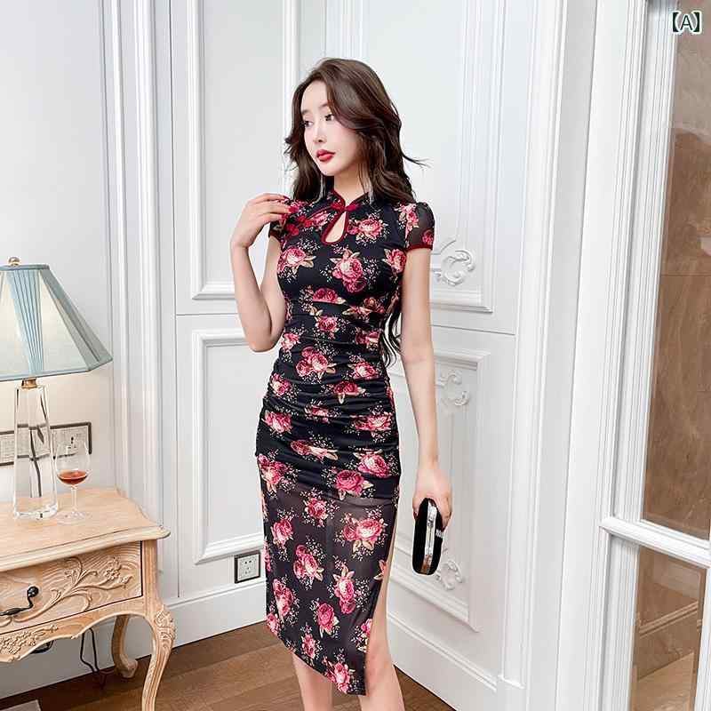 ロングドレス レディース エレガント おしゃれ イブニング フェミニン セクシー スリット パーティー フォーマル チャイナドレス