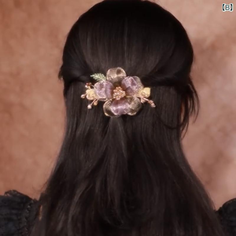 レディース アクセサリー ヘア クリップ 髪留め 銅線 編組 ヘアピン スプリング 後...