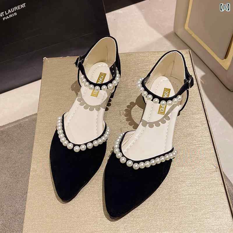 レディース 夏 サンダル おしゃれ フェアリー フレンチ パール ポインテッドトゥ フラット シューズ スカート