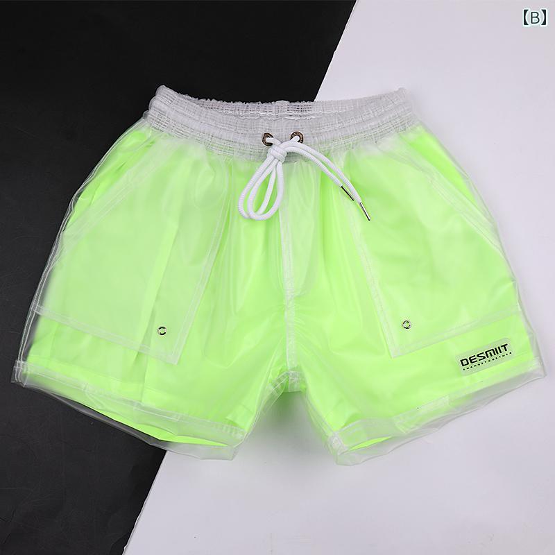 メンズ パンツ 防水 ビーチ 海パン 水着 海水 プール 海水浴 サーフィン スポーツ ファッション アイテム 二重層 ショーツ 透明 キャンディーカラー