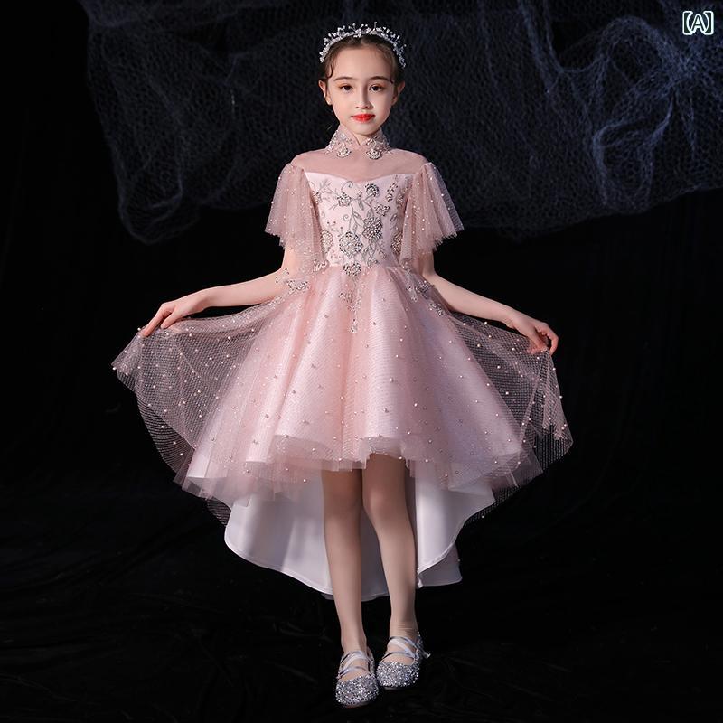 女の子 キッズ イブニングドレス お姫様 誕生日 プリンセス ドレス ガール 発表会 ウェディングドレス ステージ ピアノ 演奏会 前短く後ろロングドレス バースデー ドレス おしゃれ