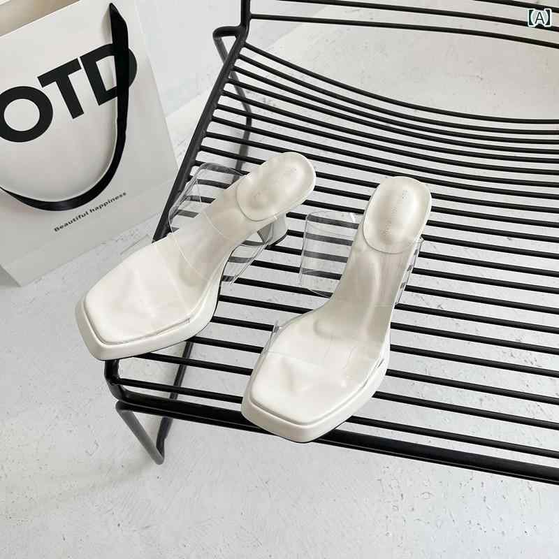 レディース 夏 防水 サンダル フェアリー アウター ハイヒール ストレート ストラップ 透明 太い ヒー..