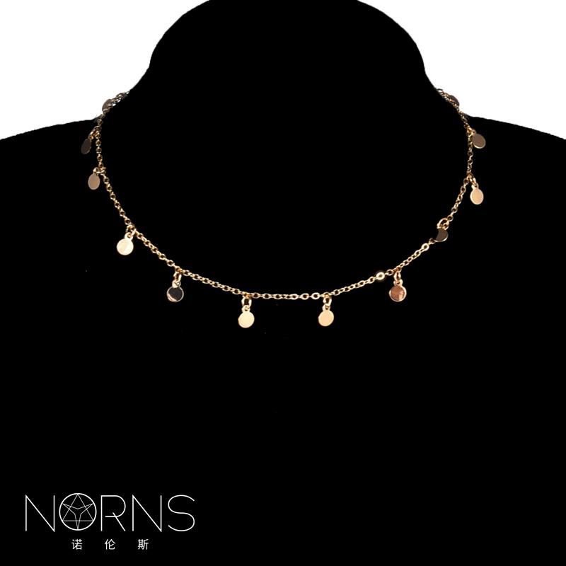 レディース タッセル アクセサリー ネックレス チェーン 水着 アメリカ シンプル オープン ネック オフショルダー マッチング 小さい ラウンド スパンコール ペンダント 女性 合金 鎖骨