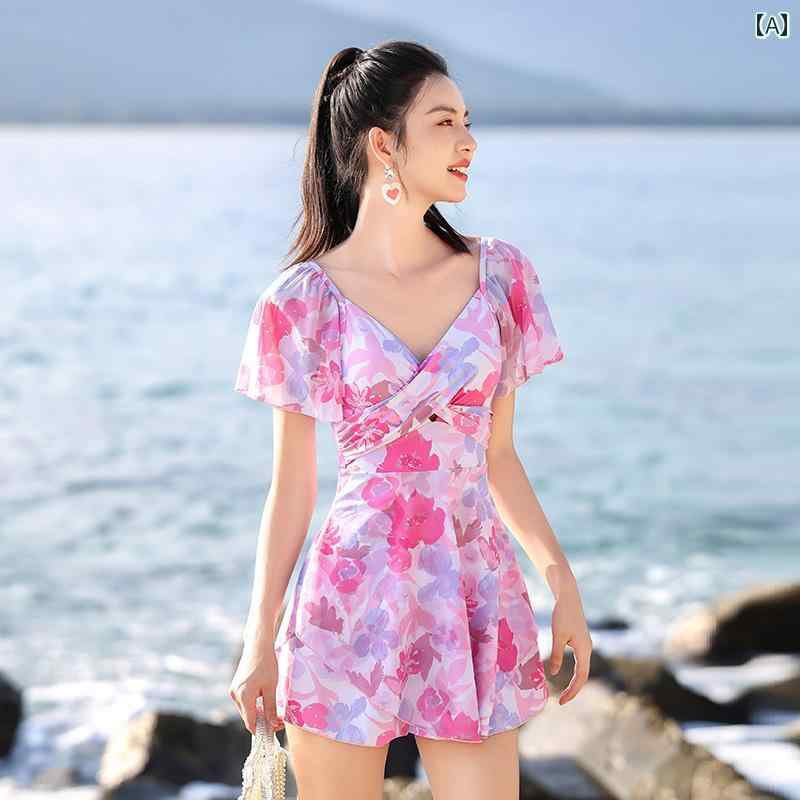 水着 おしゃれ 洋服見え 体型カバー レディース ワンピース スカート お腹カバー 着痩せ 海辺 温泉 旅行 プール リゾート ビーチ レジャー 2