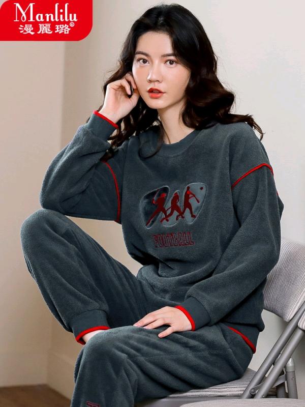 コーラル フリース パジャマ レディース 秋冬 厚手 裏起毛 レジャー フランネル ホーム 暖かい 部屋着 上下セット ホームウェア ルームウエア 部屋着 楽ちん ゆったり ラウンドネック プルオーバー