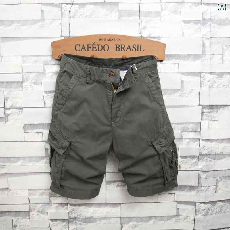 工裝短褲 - メンズ 夏 カジュアル パンツ ハーフ サマー ボトムス アウトドア ズボン ショーツ コットン ミディアム 着用 マルチ ポケット カーゴ スポーツ